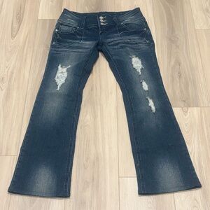 Almost Famous Dark Blue Distressed Flare Jeans
